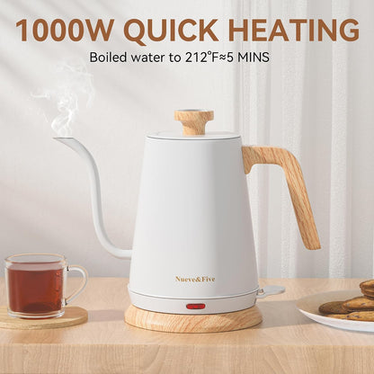 Nueve&Five Electric Gooseneck Kettle with Thermometer, 1.0L Pour Over Hot Water Kettle for Coffee and Tea, 1000W, Auto Shutoff, Boil-Dry Protection, Matte Black