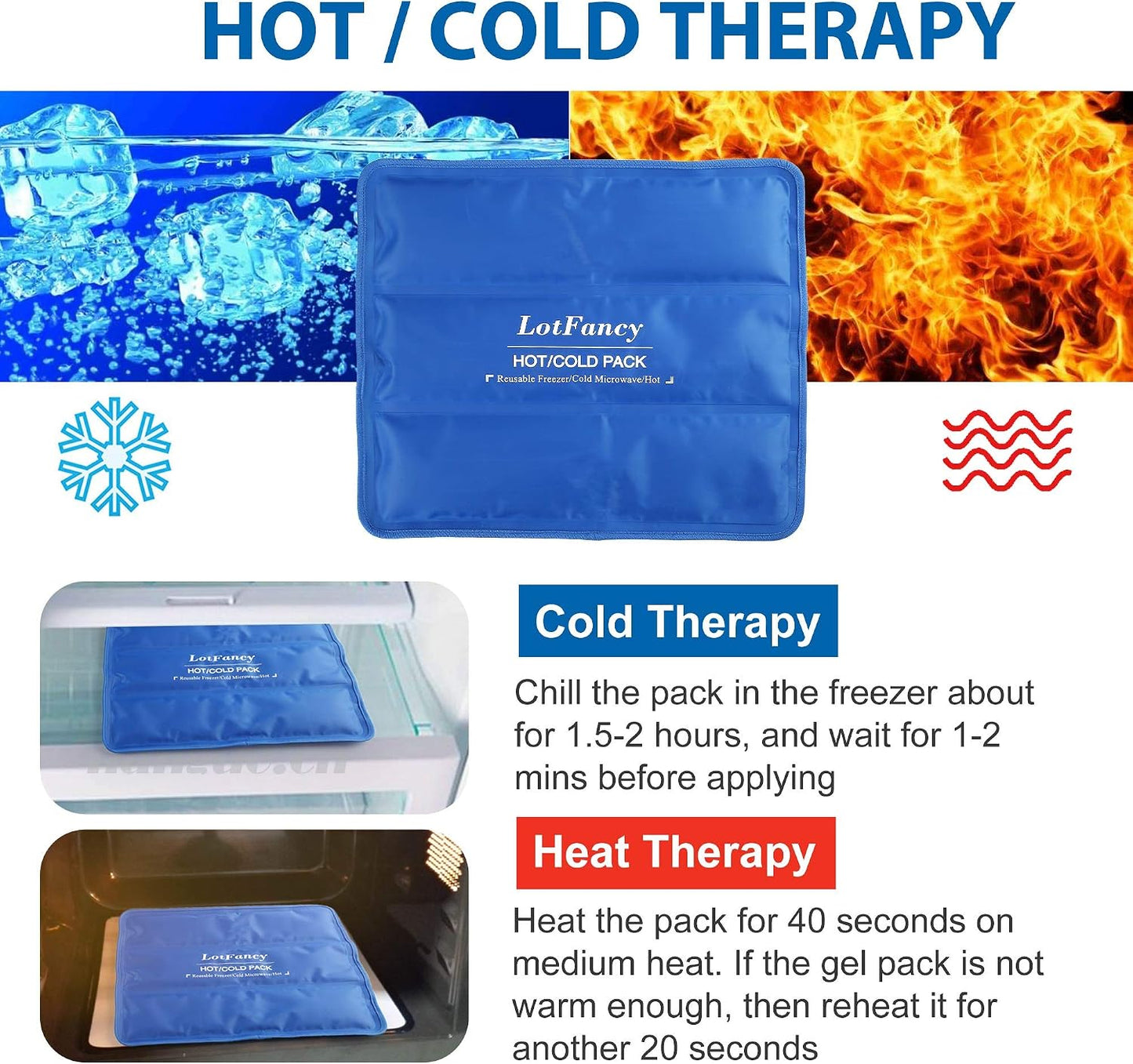 LotFancy Gel Ice Packs, 2pc Reusable Hot Cold Pack for Therapy, Heating Cooling Gel Pad, Pain Relief for Face, Head, TMJ, Wisdom Teeth, Oral Facial Surgery, Sport Injuries, Migraine, Muscle Joint