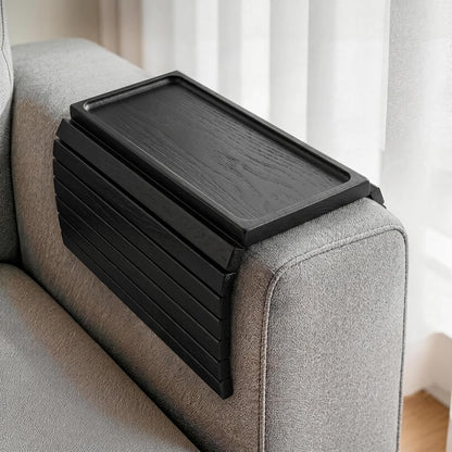 Acacia Wood Couch Armrest Table, Couch Arm Tray, Foldable Anti-Slip Wood Couch Tray, Sofa Cup Holder for Drink Snacks Remote Control