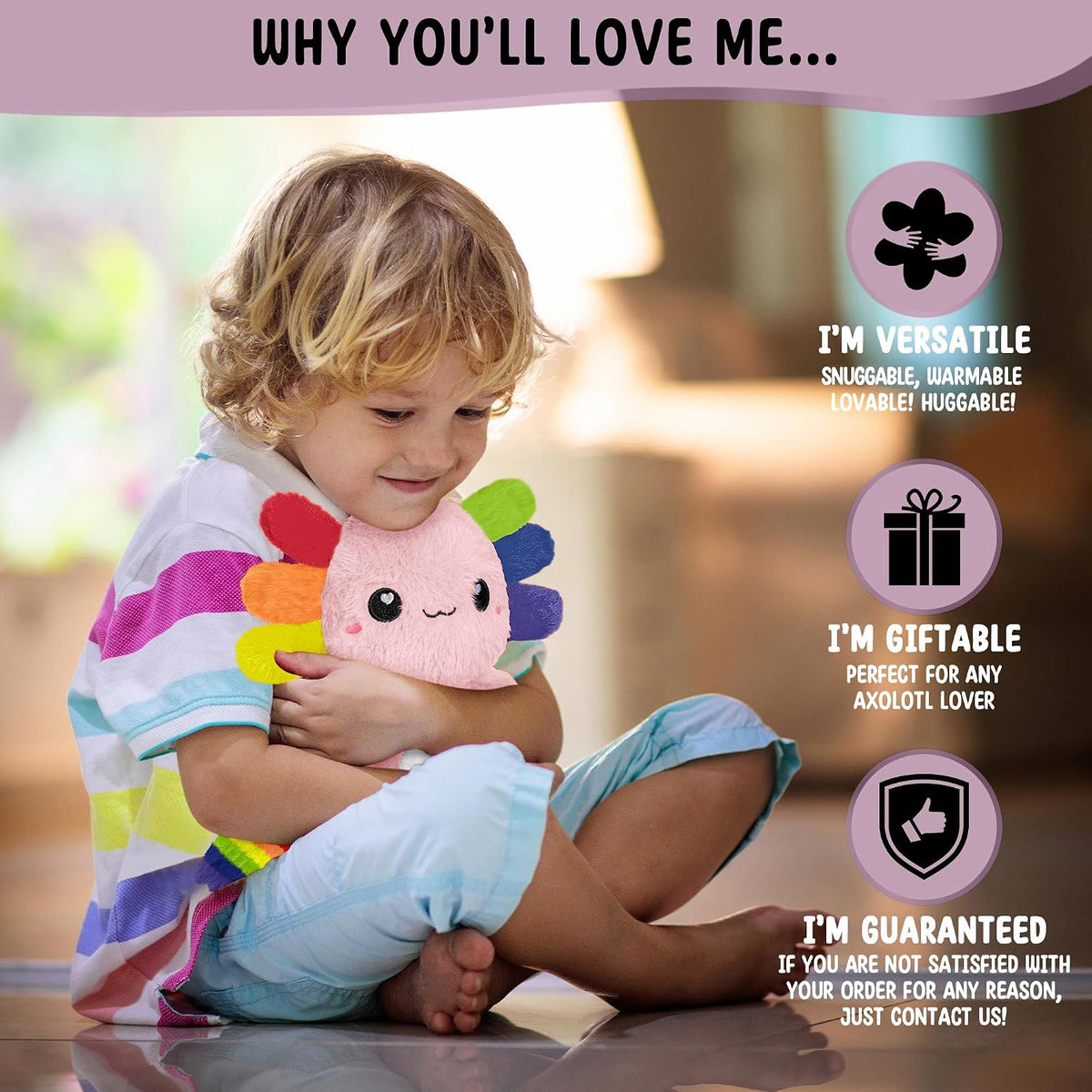 Axolotl Unscented 2Lbs Heating Pad for Neck Shoulders and Back Wrap Microwavable, Heatable 22.5" Cute Warm Stuffed Animals Neck Warmer - Axolotl Gifts for Women Girls and Kids