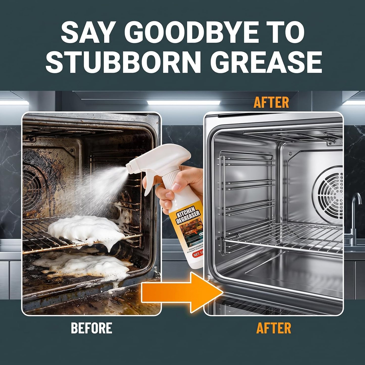 Kitchen Degreaser Spray 120ml, All Purpose Heavy Duty Grease Remover Cleaner for Oven, Stovetop, Microwave & Range Hood, Foam Cleaner for Kitchen Surfaces.(1pc)