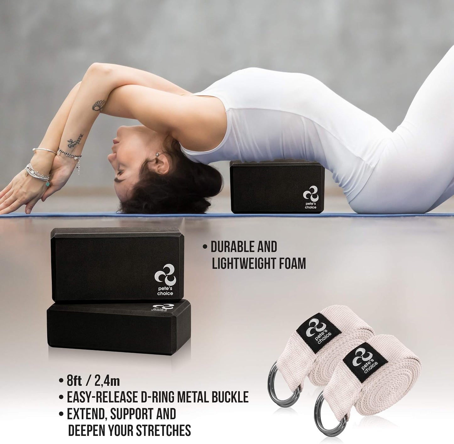 Stretching Straps and Yoga Blocks - Yoga Beginner Kit for Pilates & Gym | For Home Workouts - Hold Poses, Stretch, Improve Flexibility & Maintain Balance. BONUS Exercise Guide