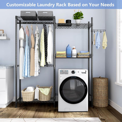 Golpart Laundry Organizer Shelves Over the Washer and Dryer Storage Shelf | Heavy Duty Laundry Room Organization Clothes Drying Rack Adjustable Height Wire Shelving and Wire Basket with Hanger Rod