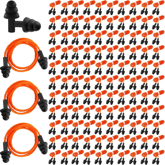 Xuhal 200 Pairs Corded Ear Plugs Silicone Earplugs with Cord Individually Wrapped Reusable Earplugs Sleep Noise Cancelling Hearing Protection for Snoring Shooting Studying Construction (Black)