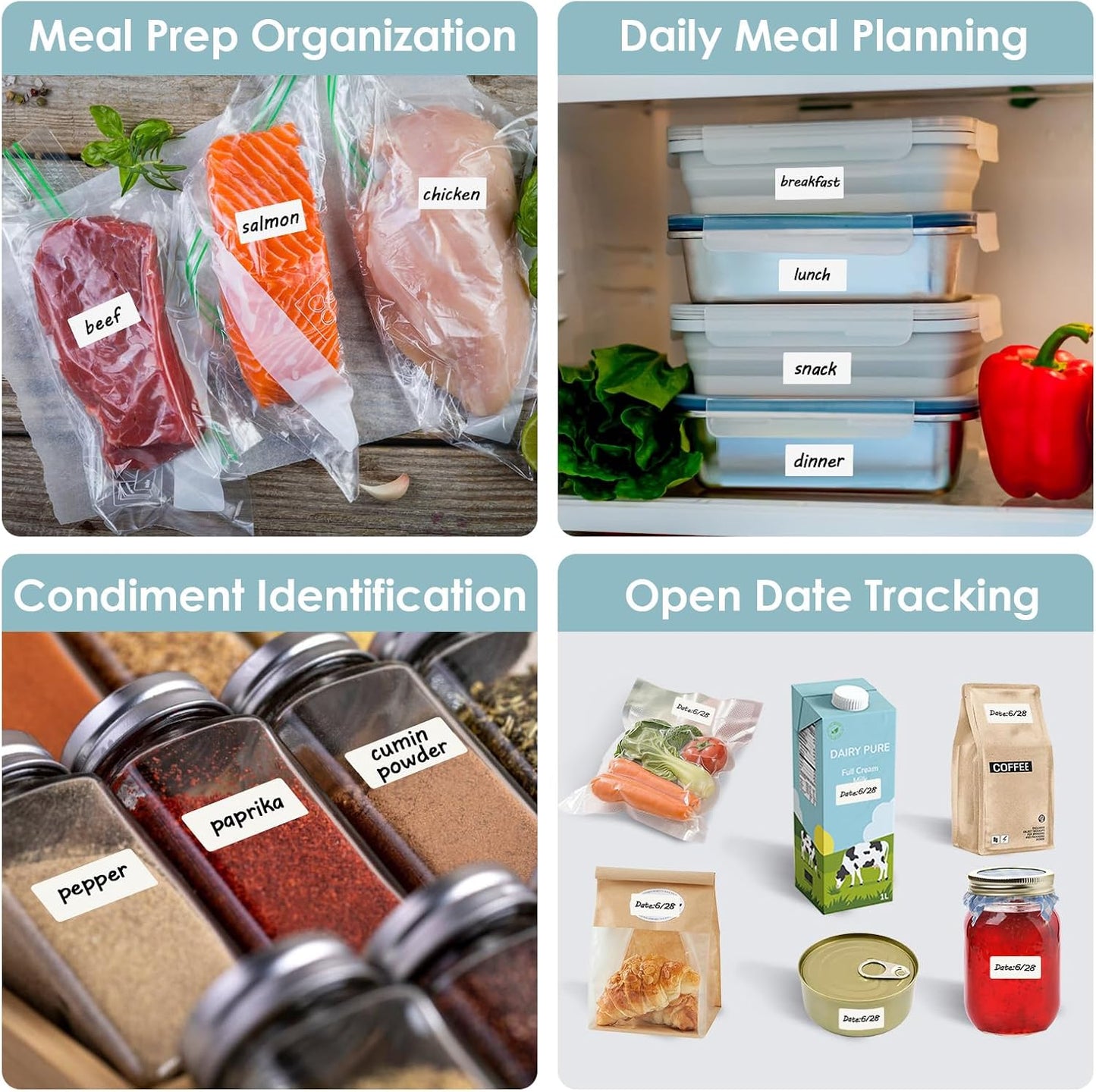 MaxGear 1000 Removable Freezer Labels 1x2 Inch | Waterproof Oil Resistant Stickers, No Residue for Food Containers, Pantry Jars, Organization Meal Prep, 1 Roll