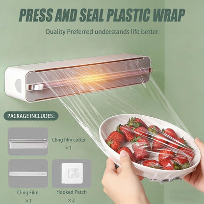 Magnetic Plastic Wrap Dispenser with Cutter for Kitchen. | Fits 12" Rolls. Strong Magnetic Mount for Fridge or Metal Surfaces. Hidden Blade. Dual Mounting: Magnetic + Adhesive Hooks.