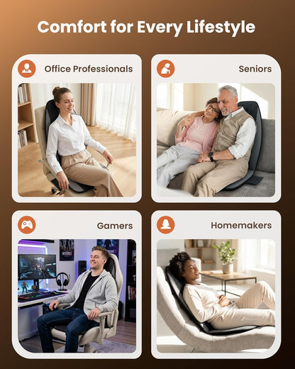 Massage Chair Pad,Back Massager with Heat,Massage Seat Cushion with 10 Vibration Motors,30-60-90 Minutes Heating Options,Chair Massager for Office Chair, Home Office Use, Relaxation Gift