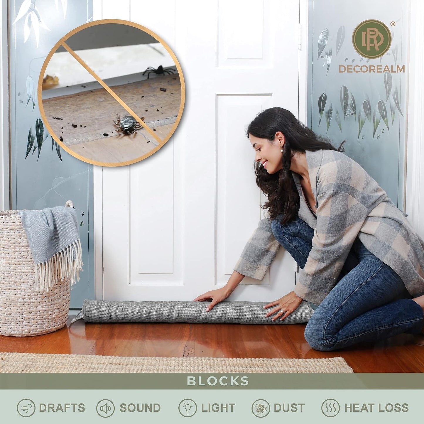 Under Door Draft Stopper and Blocker, Draft Guard for Doors and Windows, Decorative Fabric Cylinder Blocker Provides Weighted Door Insulation by DECOREALM (Beige, 36 Inches)
