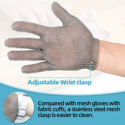 Cut Resistant Glove, Food Grade Stainless Steel Chainmail Butcher Glove for Cutting Meat Oyster Shucking Slicing Fish