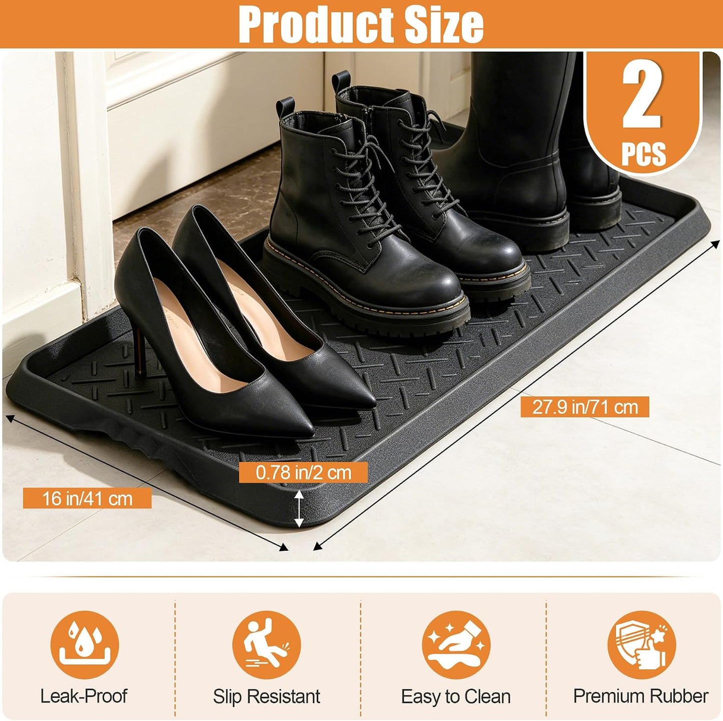 Rubber Boot Trays Heavy Duty, Waterproof Shoe Mat for Entryway Indoor | 16" x 27.9", Multi-Purpose Shoe Tray with Raised Edge, Slip Resistant Boot Mat for Shoe Organizer Indoor or Outdoor Pet Use