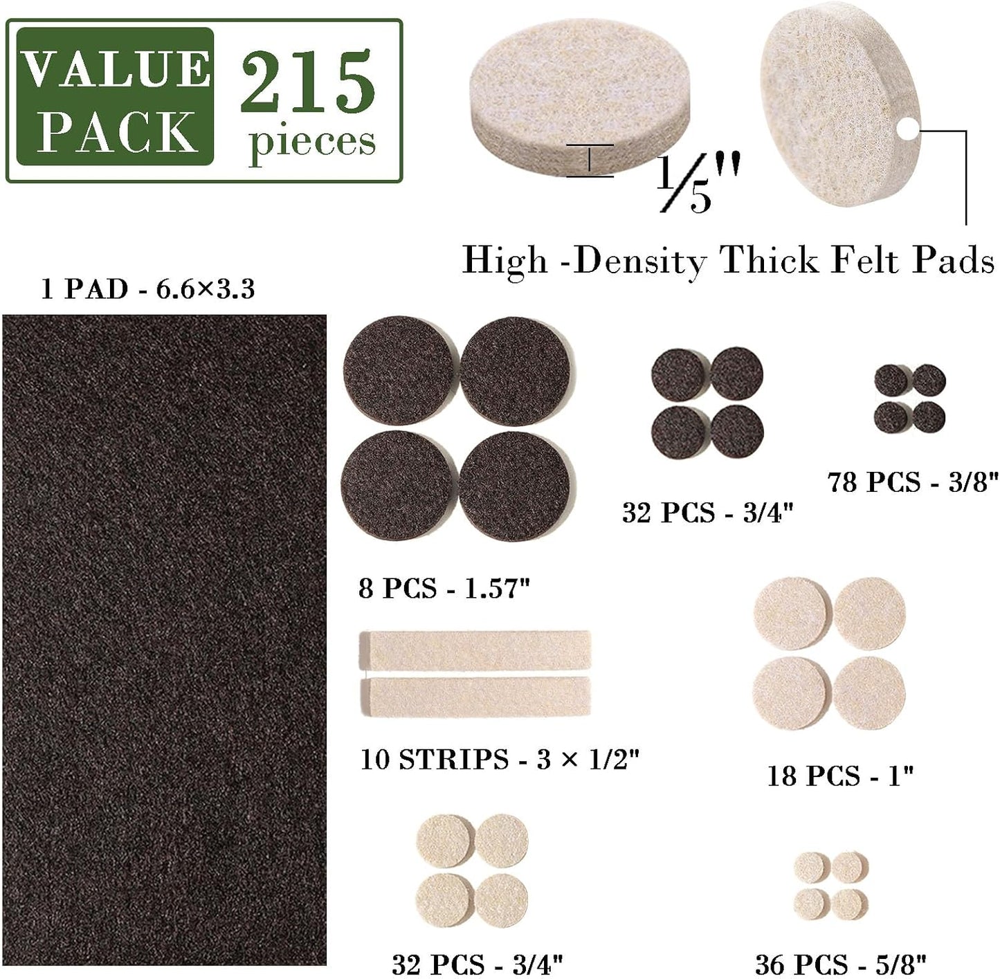 Fursafe&Q Felt Furniture Pads, Furniture Felt Pads for Hardwood Floors -Self Adhesive Chair Leg Floor Protectors, Protect Your Floors from Nicks, Bumps and Scratch,96 Pcs Round Cabinet Door Bumper