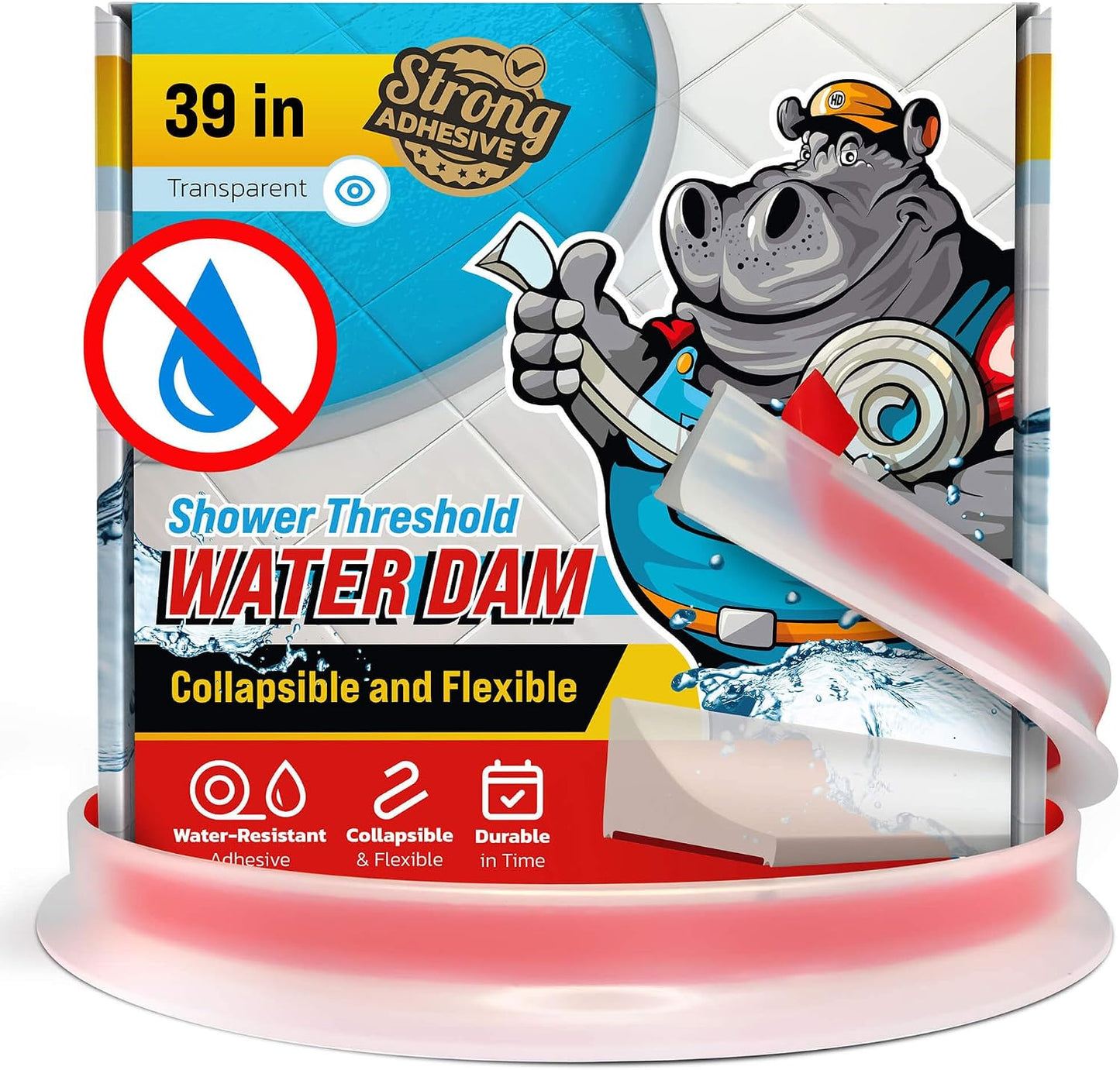39" Transparent Shower Threshold Water Dam, Collapsible Water Guard Strip