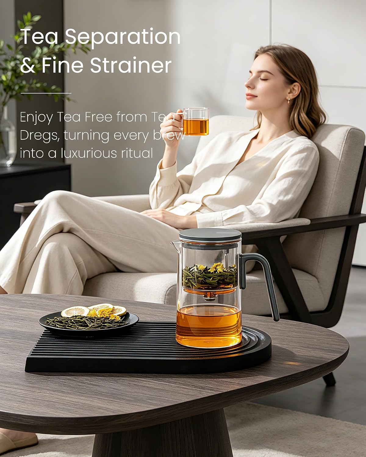 ZENS Magnetic Glass Infuser Teapot for Loose Tea, 27oz Walnut Wood Handle | Magic Teapot with Infuser, Echanted Tea Maker, Mess-Free Loose Leaf Tea Diffusers for Tea lover Gifts