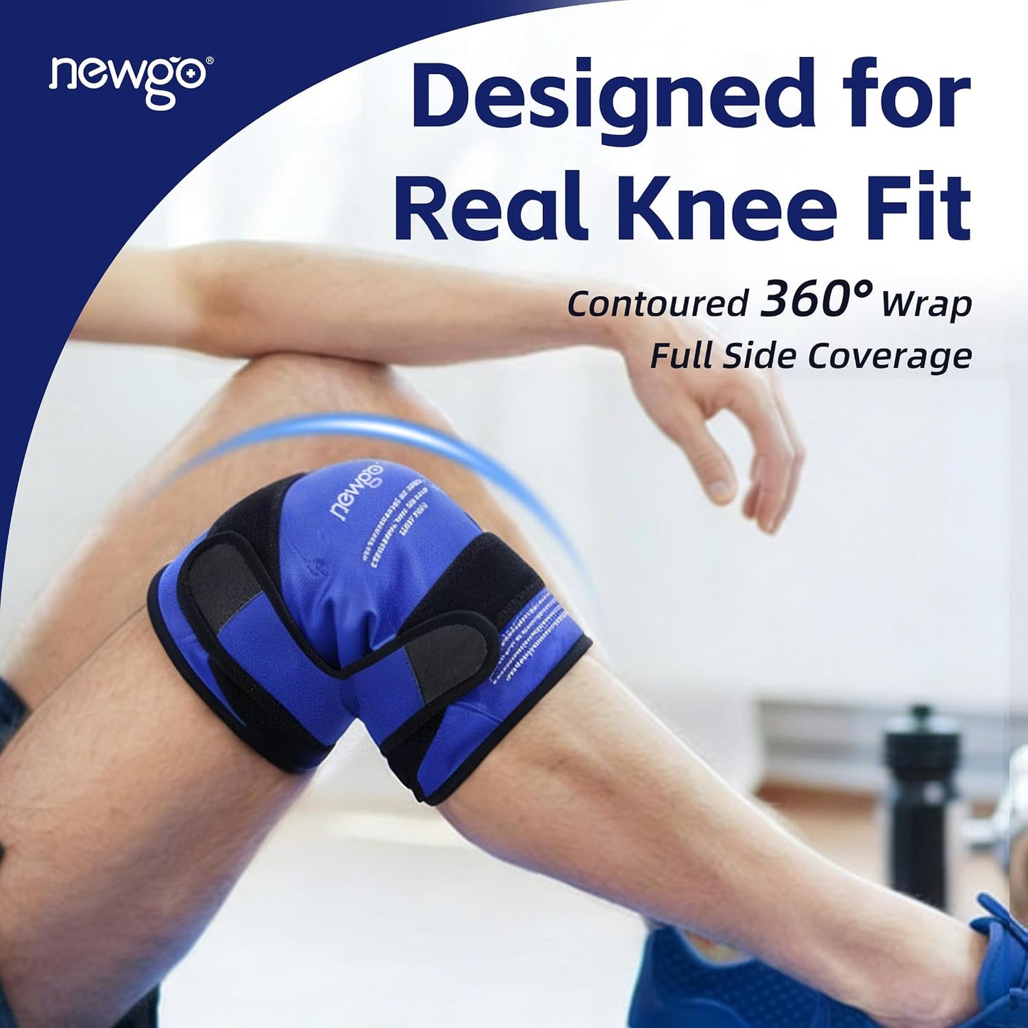 NEWGO Knee Ice Pack Wrap, 360° Full Wrap, Blue | Y-shaped Strap Stays Put, Reusable for Knee Replacement, ACL, Arthritis, Swelling, and Sports Injuries, 21.7" x 9.8"