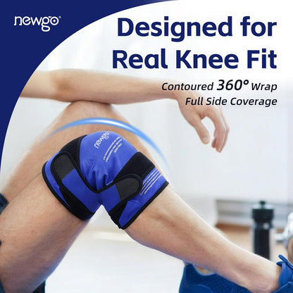 NEWGO Knee Ice Pack Wrap, 360° Full Wrap, Blue | Y-shaped Strap Stays Put, Reusable for Knee Replacement, ACL, Arthritis, Swelling, and Sports Injuries, 21.7" x 9.8"