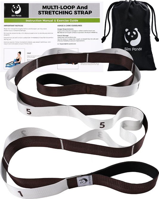 Stretching Strap with Loops - Non-Elastic Heavy Duty Nylon Yoga & PT - Oversized Multi-Loop Home Rehab - Hamstring Shoulder Pilates Flexibility
