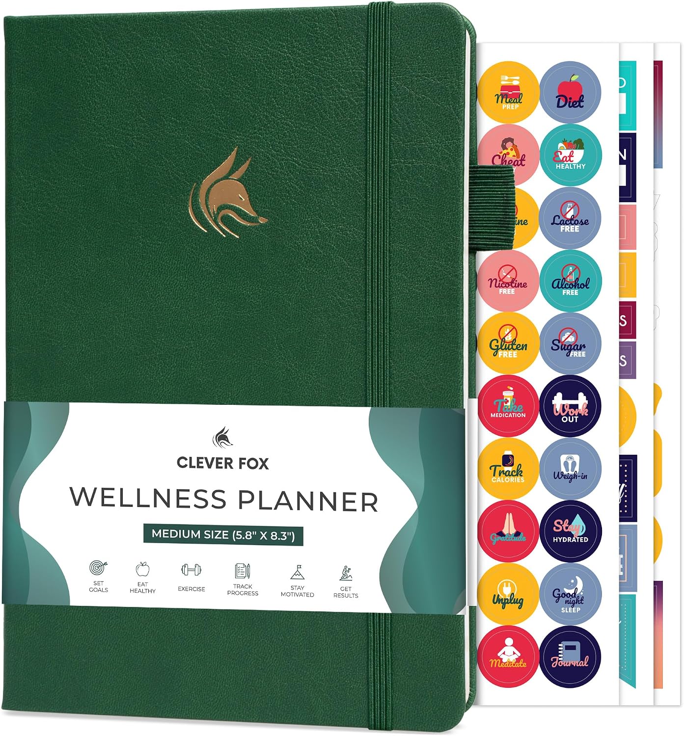 Clever Fox Wellness Planner & Food Journal for Weight Loss, A5 Orange | 5.8"x8.3" nutrition & exercise tracker for women tracking meals, diet & symptom diary, calorie counter notebook, stickers