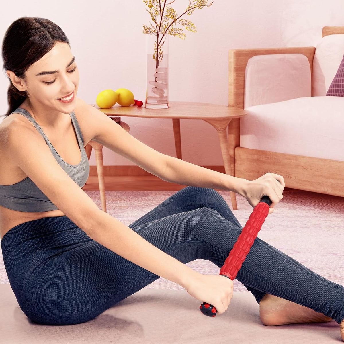 YANSYI Professional 9-Roller Deep Tissue Massage Stick - Portable Muscle Recovery Roller for Athletes, Relieves Post-Workout Soreness & Leg/Back Pain - Portable Physio Tool (Blue 1)
