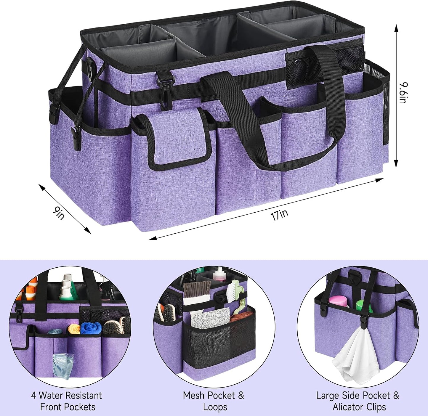 Cleaning Caddy Bag,Large Cleaning Supplies Organizer with Handle for Housekeepers,Purple