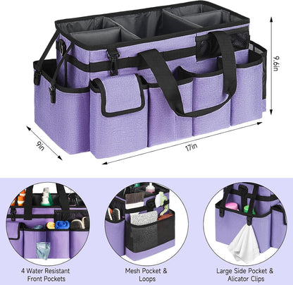 Cleaning Caddy Bag,Large Cleaning Supplies Organizer with Handle for Housekeepers,Purple