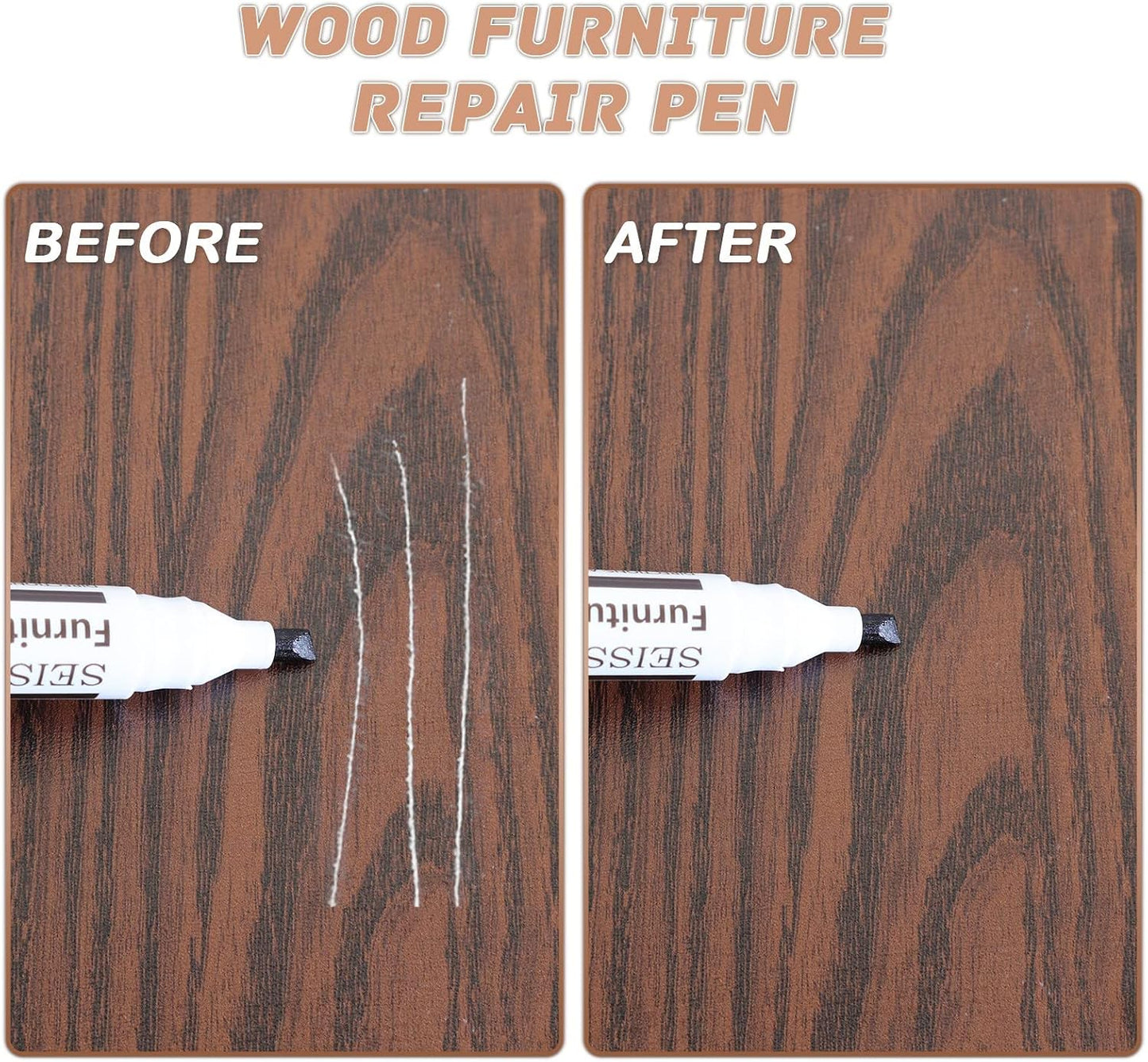 SEISSO Furniture Repair Kit - Set of 42 - Wood Repair Kit Wood Fillers, Furniture Scratch Repair Markers and Wax Sticks with Scraper, Brushes, for Scratches, Stains, Wood Floor, Laminate, Cabinet
