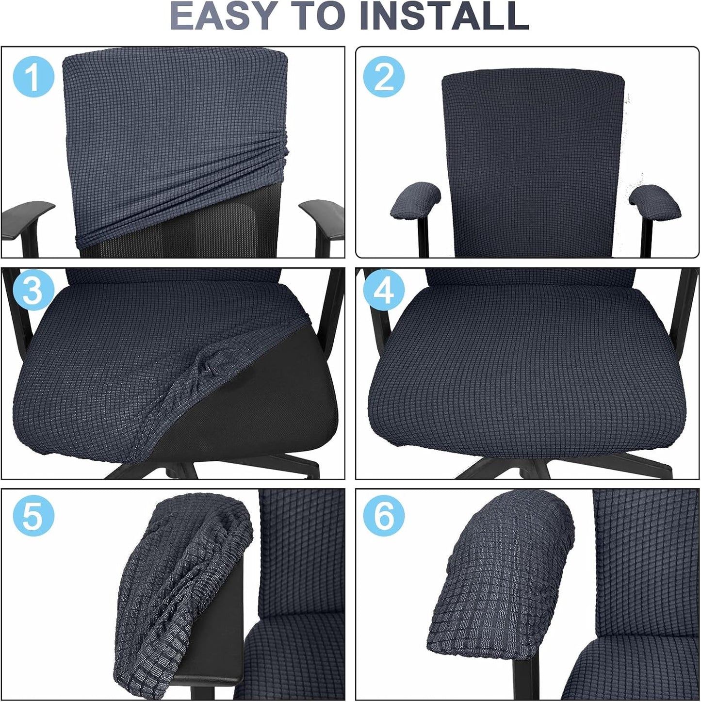 Tallew 4 Pcs Office Chair Covers Set Computer Universal Protective Stretchable Chair Seat Covers Desk Armrest Slipcovers Pads Office Cushion Backrest for Rotating (XL,Silver Gray)