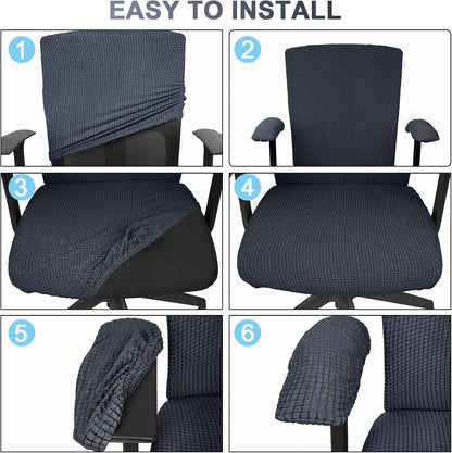 Tallew 4 Pcs Office Chair Covers Set Computer Universal Protective Stretchable Chair Seat Covers Desk Armrest Slipcovers Pads Office Cushion Backrest for Rotating (XL,Silver Gray)