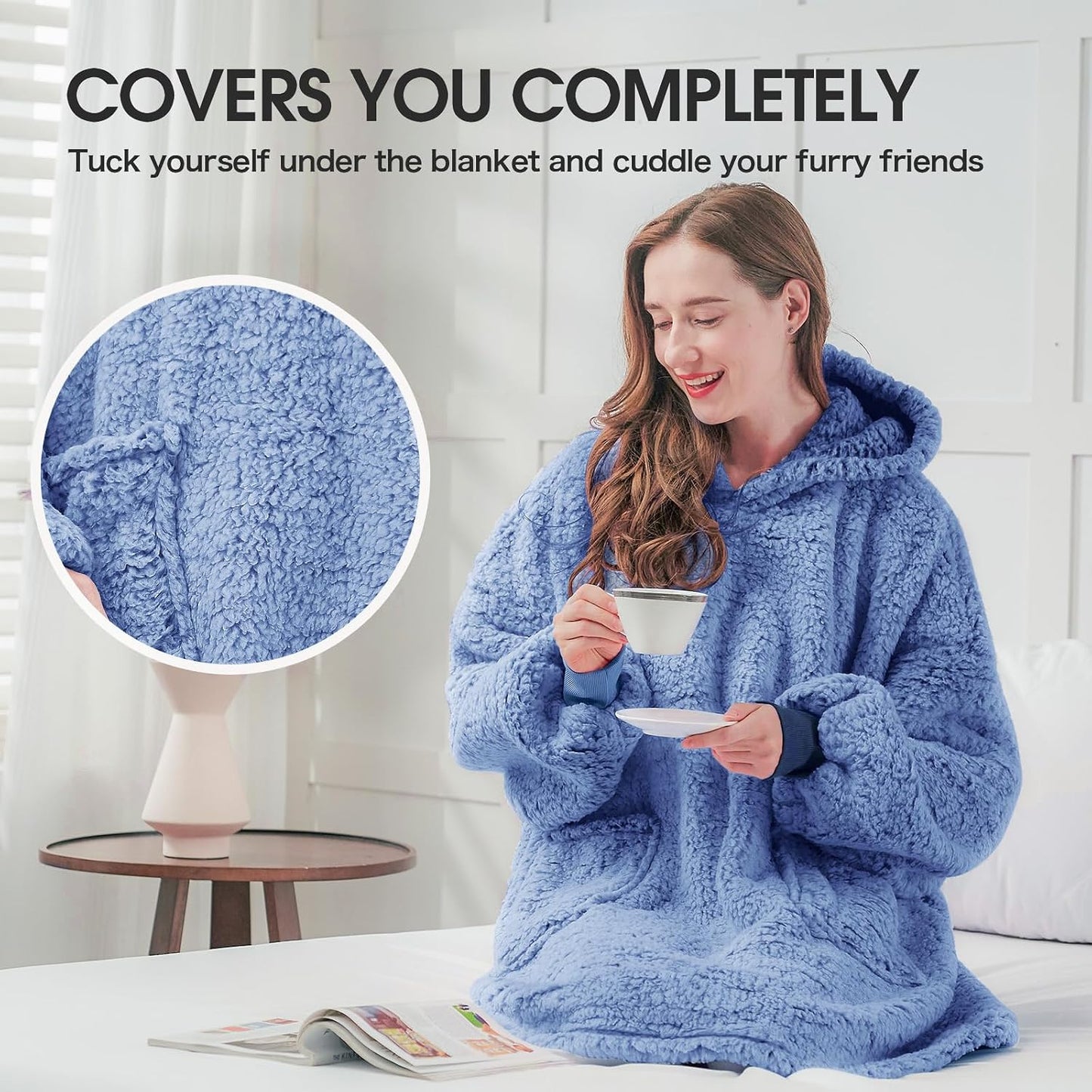 yescool Wearable Blanket Hoodie, Flannel Sherpa Fleece Blanket Sweatshirt for Adults Women Men,One Size Fits All - Colors A
