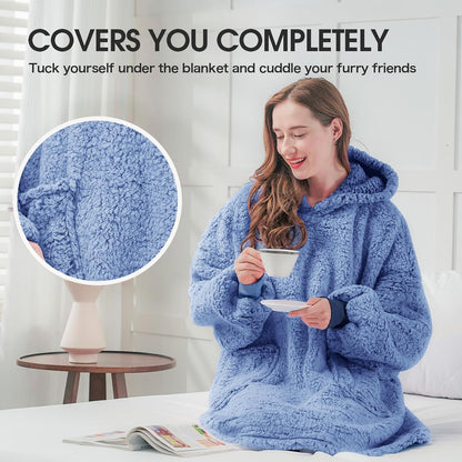 yescool Wearable Blanket Hoodie, Flannel Sherpa Fleece Blanket Sweatshirt for Adults Women Men,One Size Fits All - Colors A