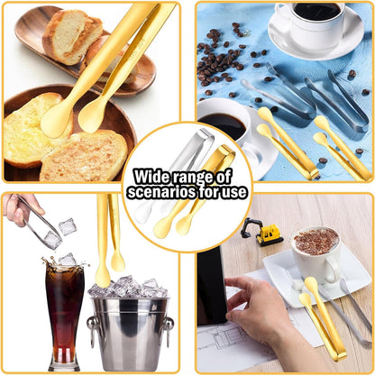 12Pcs Mini Serving Tongs,4.3"Stainless Steel Small Appetizer Tongs | Ice Tongs Sugar Tongs Mini Tongs for Appetizers Desserts Ice Bucket,Tea Party,Coffee Bar (Gold)