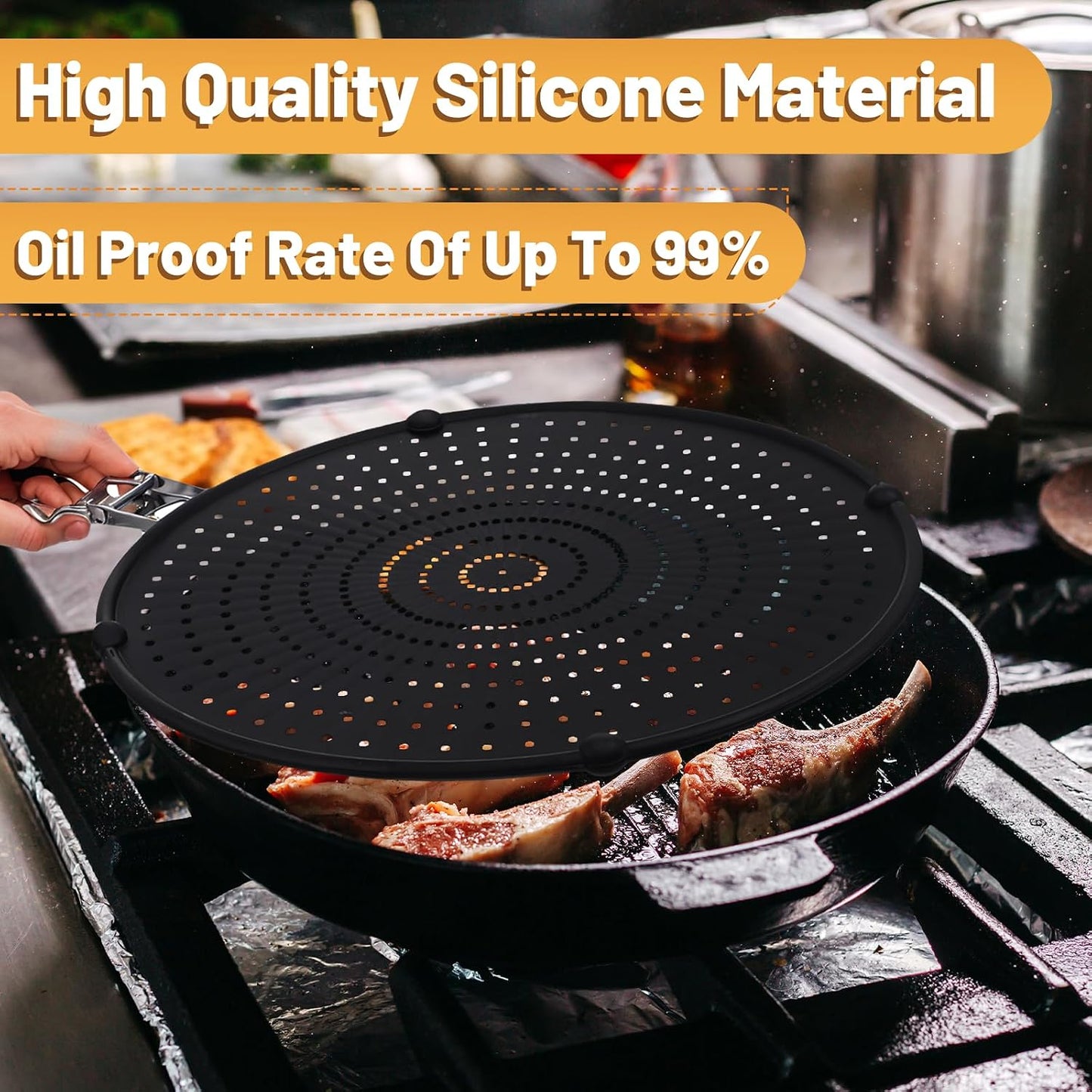 3 Pcs Silicone Splatter Screen for Frying Pan Grease Oil Splatter Foldable Splash Guard Heat Resistant Multi Use for Baking and Cooking(Black)