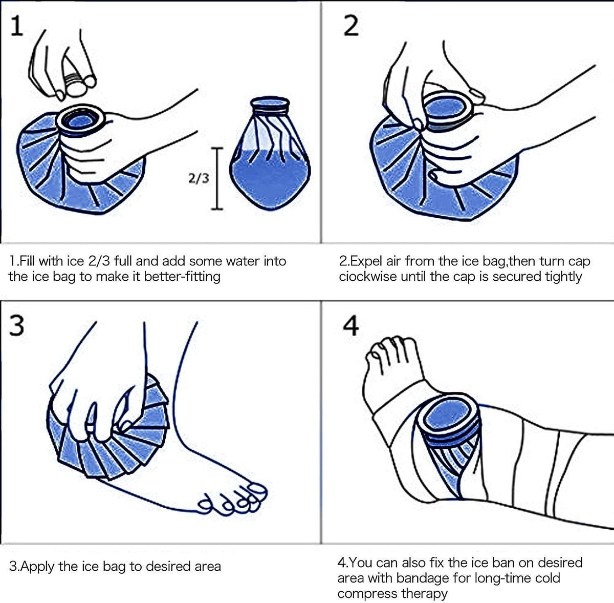 elitehood Reusable Ice Bags for Injuries, Refillable Ice Pack Hot Water Bag