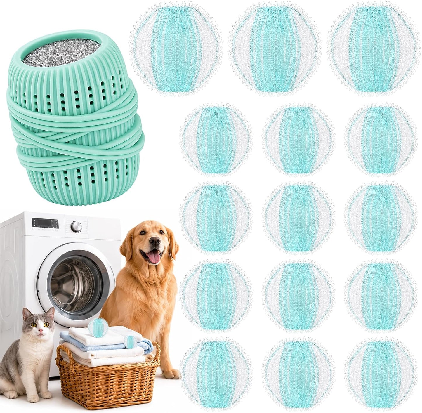 16PCS Pet Hair Remover and Laundry Ball Set, Reusable Dog Hair Remover for Laundry, Lint Catcher Laundry Ball in Washing Machine, Pet Hair Catcher for Clothes, Bedding