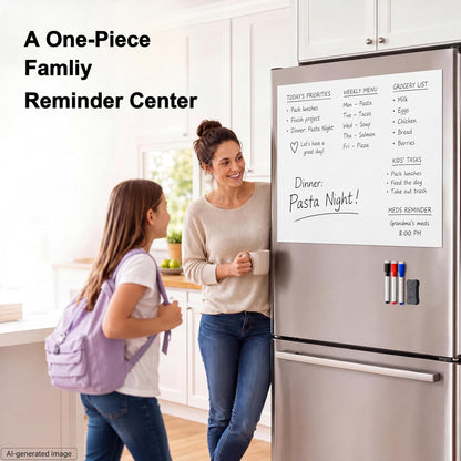 Magnetic White Board for Refrigerator Plan Weekly Menus at a Glance | Dry Erase Sheet for Meal Schedules - 12" x 8" Kitchen Command Center for Busy Moms with Magnet Backing Packed Flat