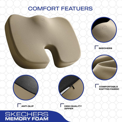 Skechers Memory Foam Seat Cushion,Office Chair Cushion for Tailbone Pain Relief,Butt Pillow for Office Chair,Car seat Cushion,Computer Desk,Long Sitting Office Workers,and Car Drivers,Black