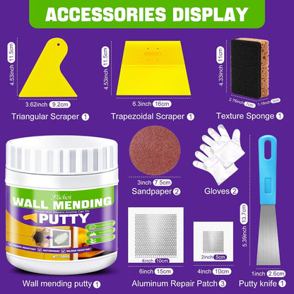 Drywall Repair Kit, 10.5oz Wall Spackle Paste,Drywall Hole Patch Repair Kit | For filling nail holes and crack on wall surfaces,drywall mud plaster with scraper & self-adhesive mesh patches