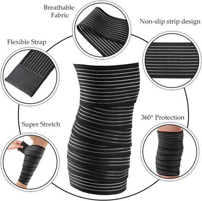 Syhood Compression Bandage Wraps for Leg, Elastic Calf Compression Sleeve Ankle Support, Adjustable Plus Size for Men and Women Stabilising Ligament, Joint Pain, Sports(4 Pieces,28 Inches)