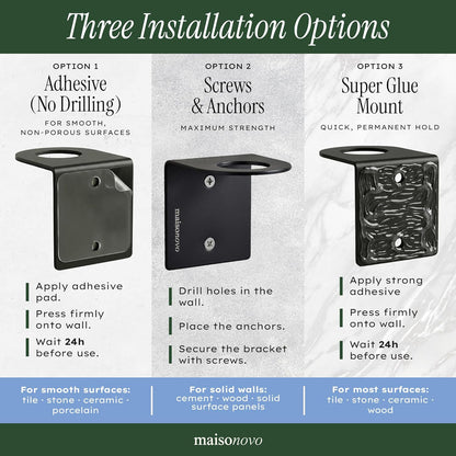 MaisoNovo Shampoo and Conditioner Dispenser|Refillable Black Set of 3 | 500 ml Shower Gel Dispenser Set of 3. Refillable Shampoo and Conditioner Bottles. Drill Free Secure Design. Black