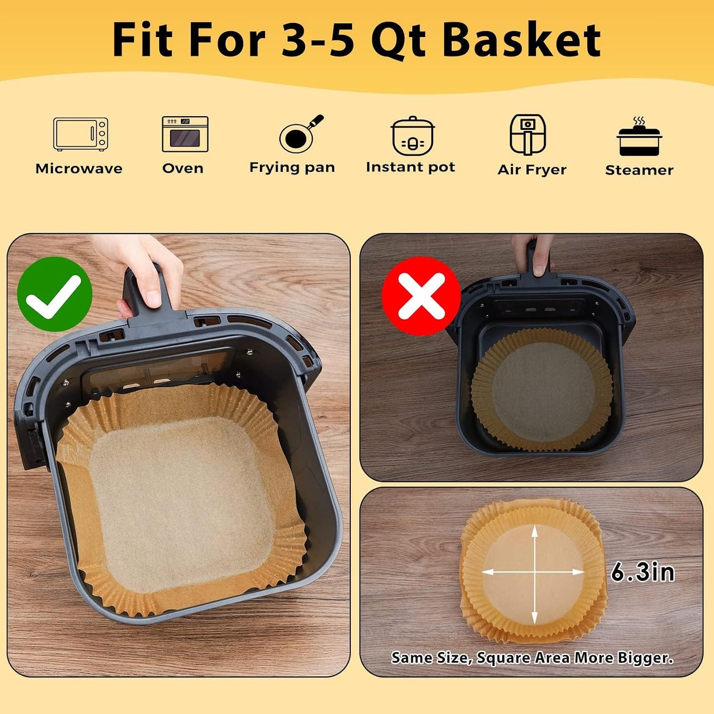 Air Fryer Liners Disposable, 100Pcs 8" Square Air Fryer Paper for 5-8 QT | Waterproof and Oilproof for Easy Cleanup, Unbleached Non-Stick Parchment Paper for 5-8 QT Air Fryer, Baking, Microwave, Oven
