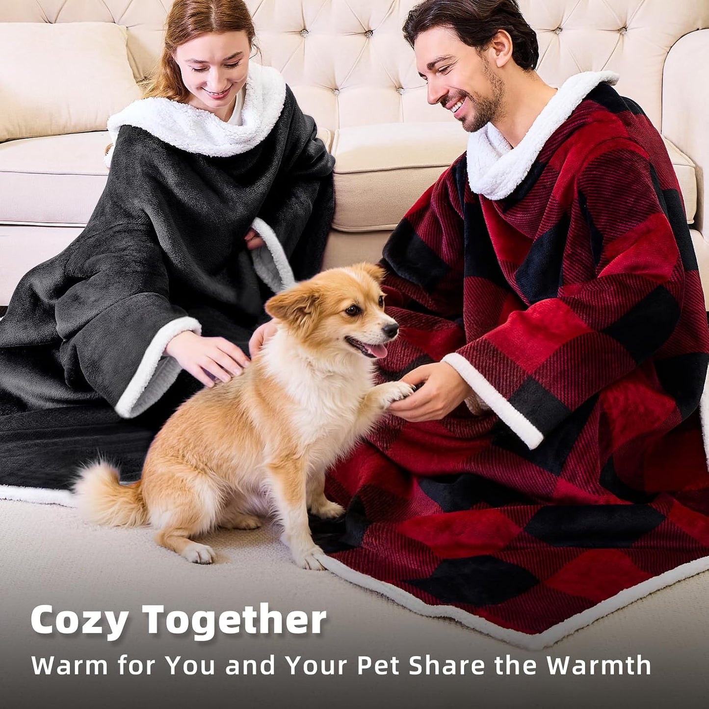 IFNOW Sherpa Wearable Blanket with Sleeves, Oversized Snuggle Robe, Purple | 430GSM Thick, 55x69", Big Pocket, TV Blanket,Fall Winter Dorm Essentials or Office, Christmas Birthday Gifts for Women Men