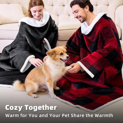 IFNOW Sherpa Wearable Blanket with Sleeves, Oversized Snuggle Robe, Purple | 430GSM Thick, 55x69", Big Pocket, TV Blanket,Fall Winter Dorm Essentials or Office, Christmas Birthday Gifts for Women Men