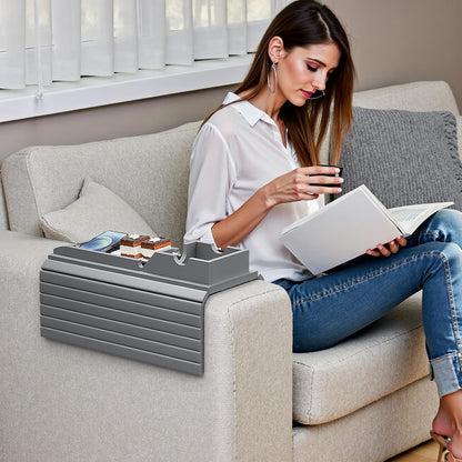 Bestjing Bamboo Sofa Armrest Tray - Couch Arm Tray with Detachable Couch Cup Holder - 2 in 1 Anti-Slip Foldable Sofa Armchair Caddy Table for Drinks Cellphone TV Remote Snacks