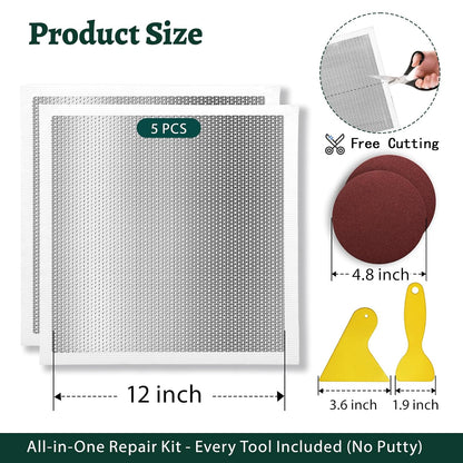 Drywall Repair Kit 12 x 12 Inch Drywall Patch Kit Large Hole (5Pcs) Wall Patch Repair Kit for Ceiling Large Holes Heavy Duty Extended Self-Adhesive Mesh Dry Wall Patches Kits with Scraper Sandpaper