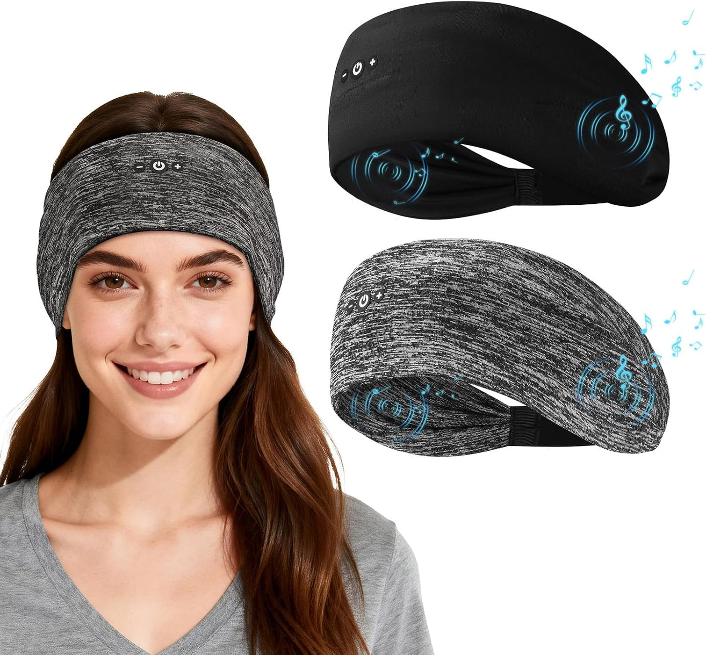 2-Pack Sleep Headphones Bluetooth Headband, Ultra-Thin HD Stereo Wireless Headband for Sleeping, Workout, Running, Yoga - Gift for Men Women, Black+Gray