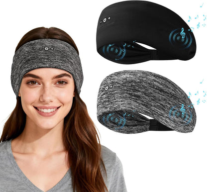 2-Pack Sleep Headphones Bluetooth Headband, Ultra-Thin HD Stereo Wireless Headband for Sleeping, Workout, Running, Yoga - Gift for Men Women, Black+Gray