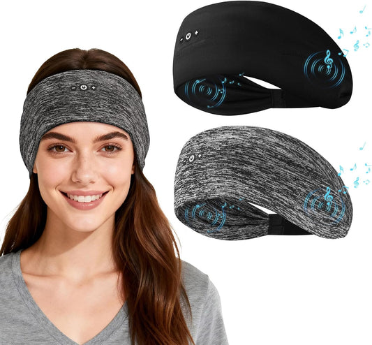 2-Pack Sleep Headphones Bluetooth Headband, Ultra-Thin HD Stereo Wireless Headband for Sleeping, Workout, Running, Yoga - Gift for Men Women, Black+Gray