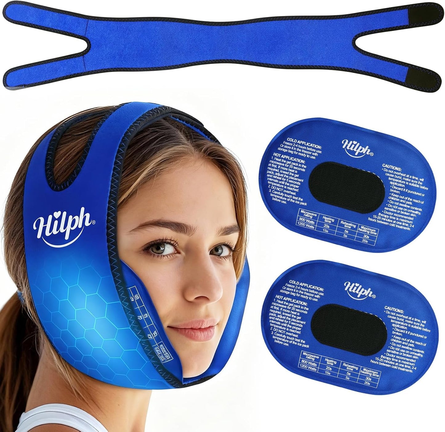Hilph Jaw Ice Pack Wrap for Wisdom Teeth, TMJ, Large Coverage Therapy | Adjustable Face Ice Wrap with 2 Movable Gel Packs,Cold Therapy for Oral Surgery Recovery, X-shaped Straps for Secure Fit