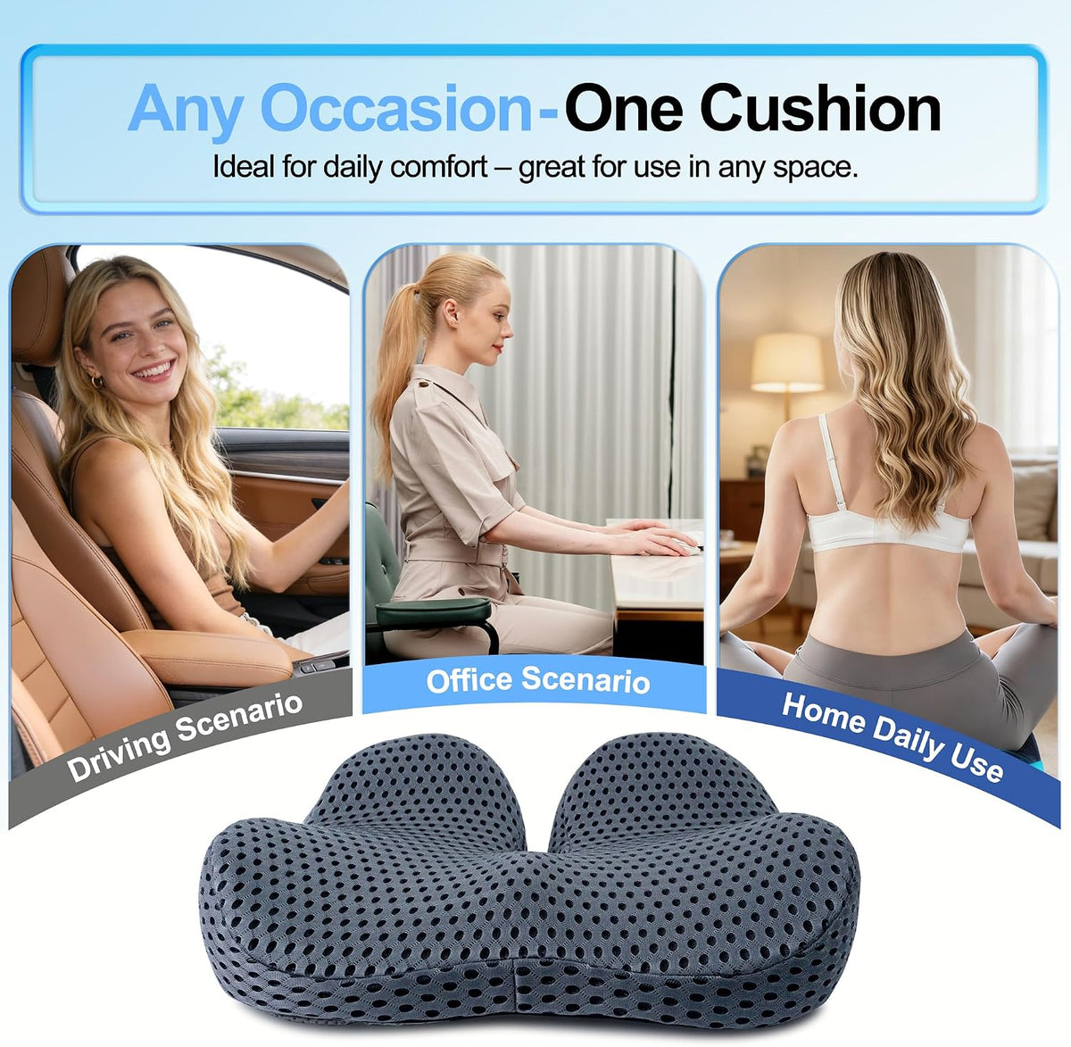 Ergonomic Memory Foam Seat Cushion Hemorrhoid Pillow for Hip Sciatica and Tailbone Pain Relief for Office Chair Car and Home (Black)
