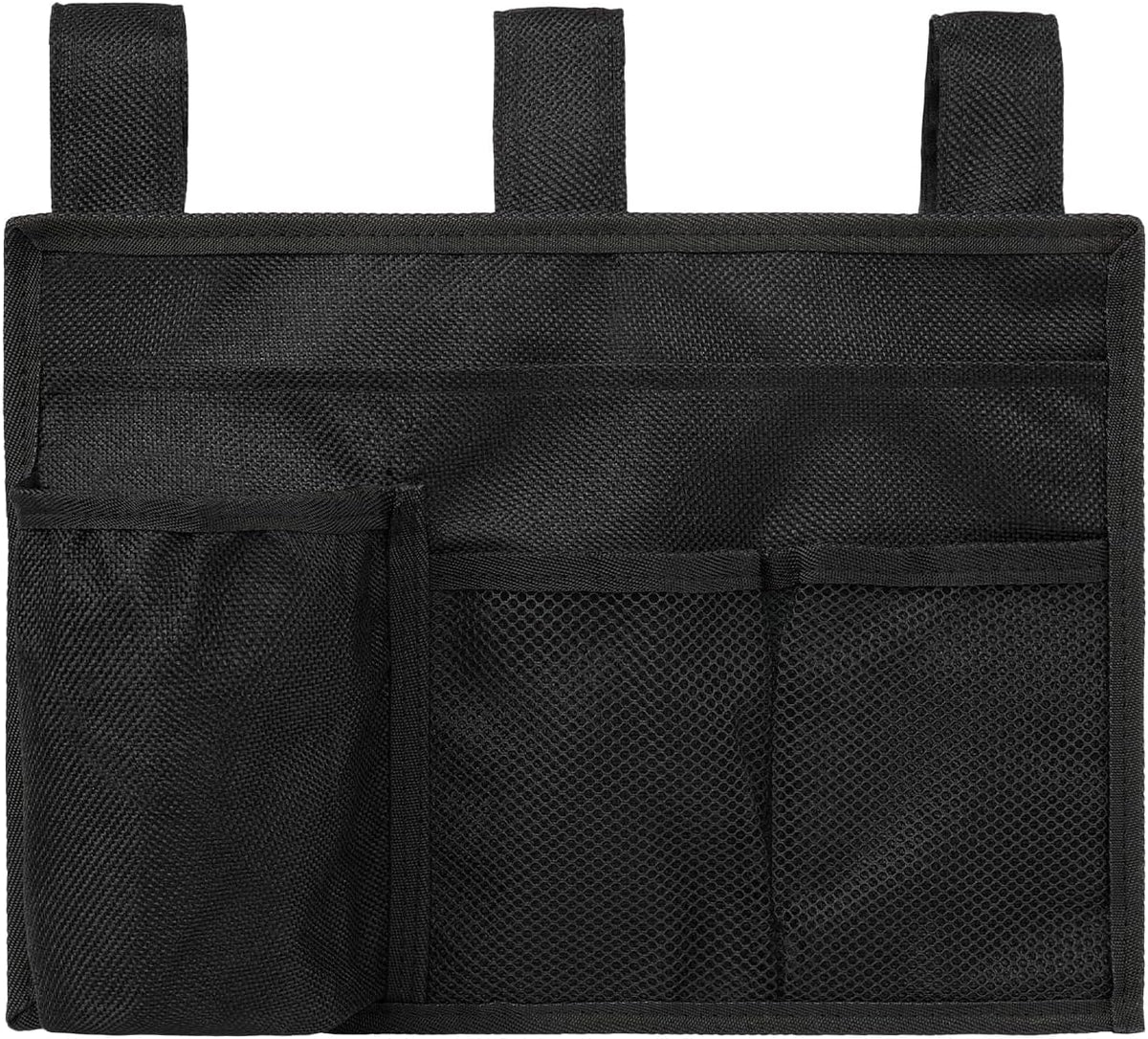 Surblue Bedside Caddy Bed Organizer Hanging Storage Bag for Hospital Beds Bunk Rooms Baby College Dorm Bed Rails Camp Wheelchairs,4 Pockets,Black