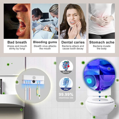 Toothbrush Holder and Cleaner Razor Holder and Dryer Auto Open/Close Cover Rechargeable Wall-Mounted Suitable for Most Toothbrushs